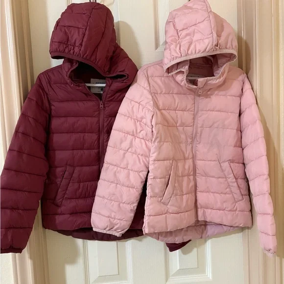 2 Old Navy Kids Puffer Jackets - Burgundy and Pink Water resistant  Size S 6-7 - Picture 13 of 14